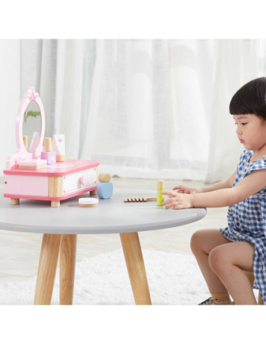Viga Różowa Toaletka Drewniana Do Makijażu z Lustrem + Akcesoria