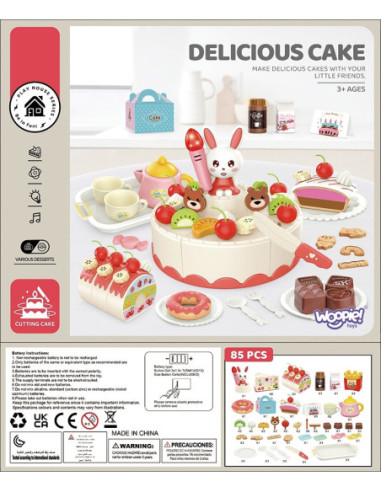 WOOPIE Cukiernia Tort Urodzinowy do Krojenia + Zestaw do Herbaty 85 el.