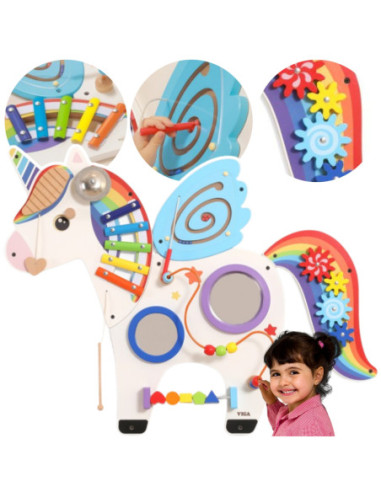 Viga Drewniana Tablica Sensoryczna Manipulacyjna Jednorożec