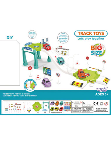 WOOPIE Tor Parking Garaż Samochodowy Zestaw Stacja Paliw Znaki Drogowe +  3 Auta