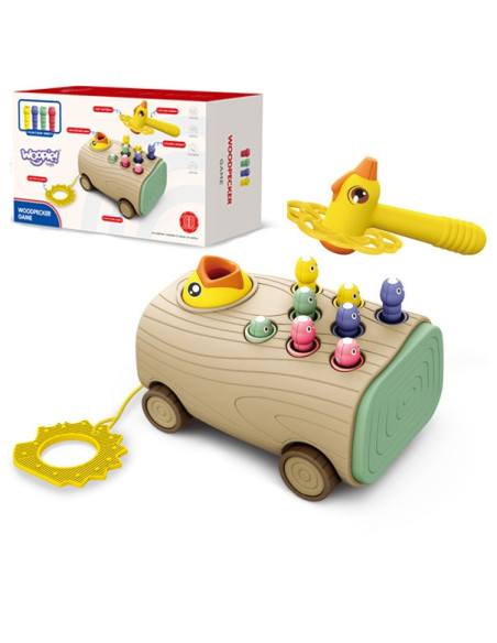 WOOPIE Gra Zręcznościowa Dzięcioł Wbijak Robaków 3w1 Wózek Ciągacz dla Niemowląt