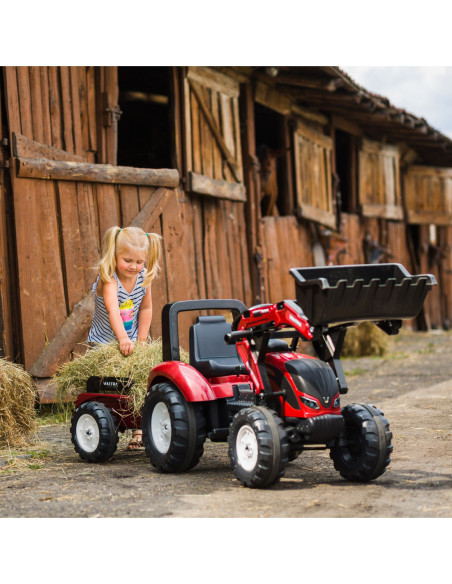 FALK Traktor Valtra Bordowy na Pedały z Przyczepką i Łyżką od 3 Lat