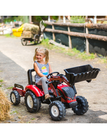 FALK Traktor Valtra Bordowy na Pedały z Przyczepką i Łyżką od 3 Lat