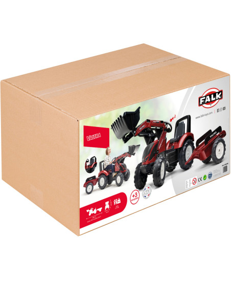 FALK Traktor Valtra Bordowy na Pedały z Przyczepką i Łyżką od 3 Lat