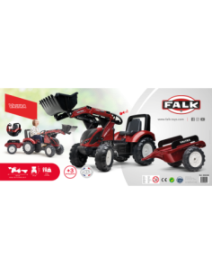 FALK Traktor Valtra Bordowy na Pedały z Przyczepką i Łyżką od 3 Lat