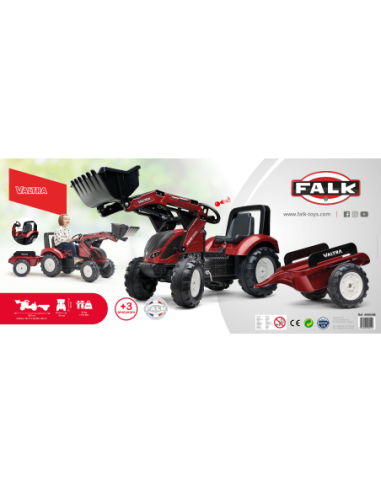 FALK Traktor Valtra Bordowy na Pedały z Przyczepką i Łyżką od 3 Lat