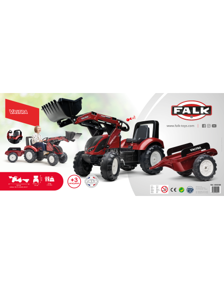FALK Traktor Valtra Bordowy na Pedały z Przyczepką i Łyżką od 3 Lat