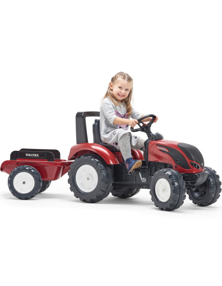 FALK Traktorek Czerwony Valtra S4 na Pedały z Przyczepką od 3 Lat