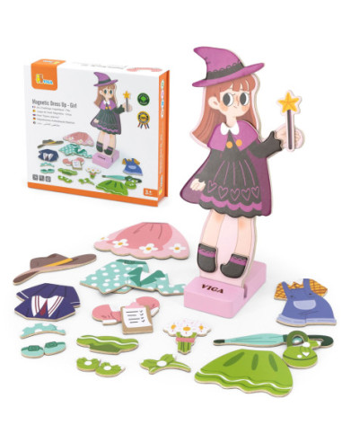 Viga Drewniana Układanka Magnetyczna Ubieranka Edukacyjna