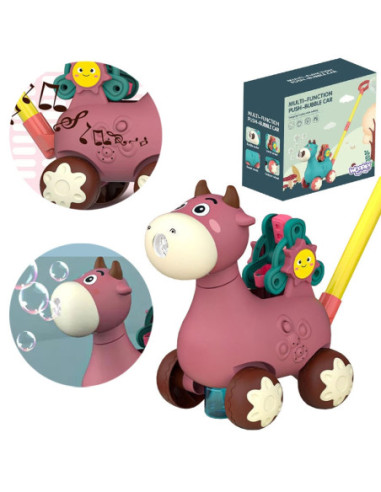 WOOPIE Pchacz Krówka do Pchania z Dźwiękiem i Bańkami Mydlanymi Różowa