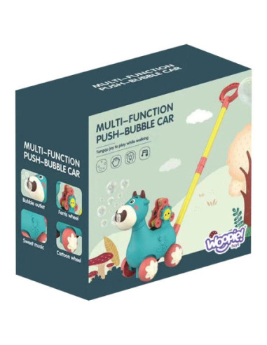 WOOPIE Pchacz Krówka do Pchania z Dźwiękiem i Bańkami Mydlanymi Niebieska