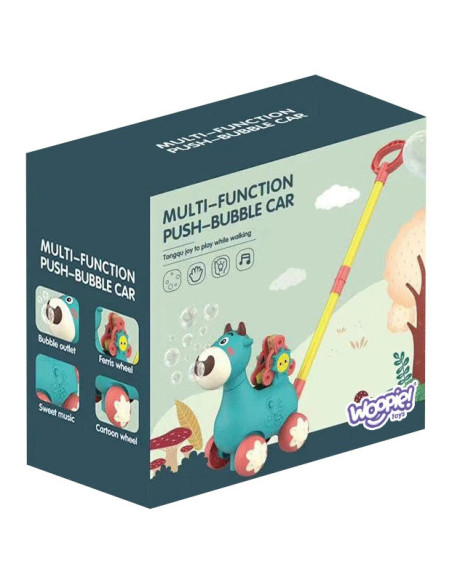 WOOPIE Pchacz Krówka do Pchania z Dźwiękiem i Bańkami Mydlanymi Niebieska