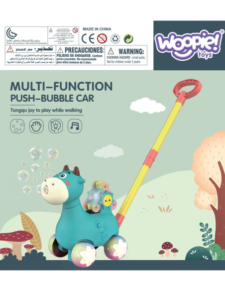 WOOPIE Pchacz Krówka do Pchania z Dźwiękiem i Bańkami Mydlanymi Niebieska