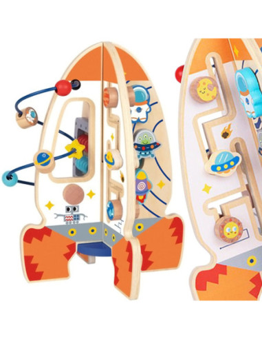 Tooy Toy Duża Drewniana Zabawka Edukacyjna Wielofunkcyjna Rakieta
