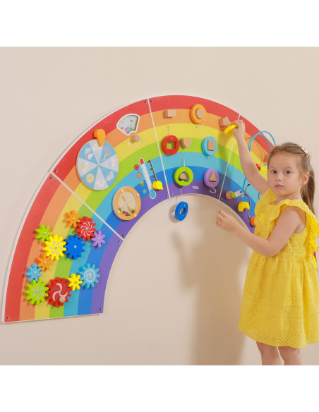 VIGA Drewniana Tablica Sensoryczno-Manipulacyjna EDU Tęcza Certyfikat FSC