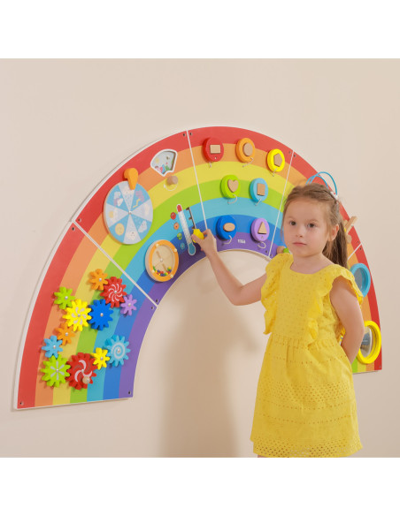 VIGA Drewniana Tablica Sensoryczno-Manipulacyjna EDU Tęcza Certyfikat FSC