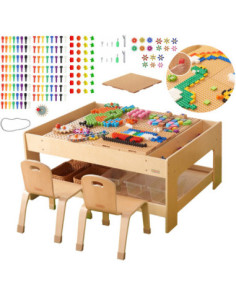 MASTERKIDZ Drewniany Stół Edukacyjny + AKCESORIA STEM WALL + 135 Klocków