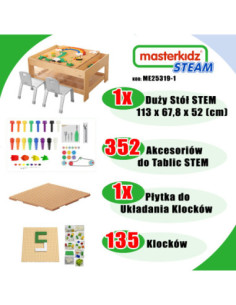 MASTERKIDZ Drewniany Stół Edukacyjny + AKCESORIA STEM WALL + 135 Klocków 2