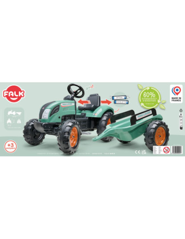 FALK Traktor Landini Niebieski na Pedały z Przyczepką od 3 Lat