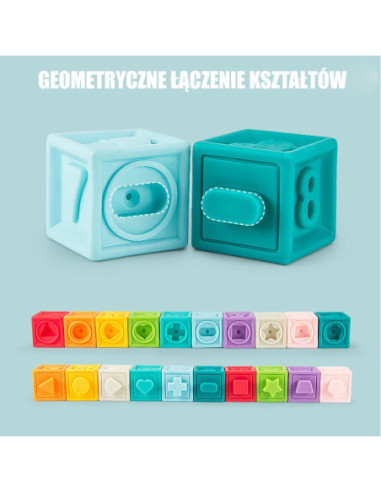 WOOPIE Klocki Sensoryczne Układanka do Ściskania Dźwięk Nauka Liczenia 20 el.