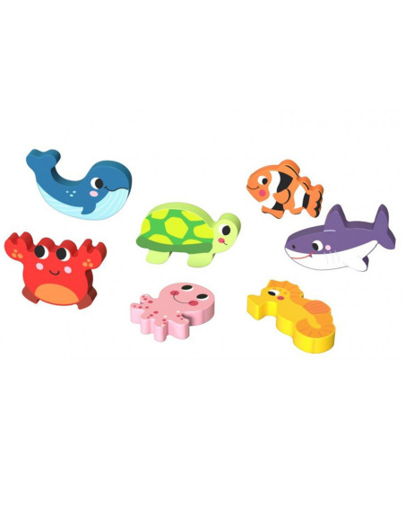 TOOKY TOY Drewniane Puzzle Świat Morza Montessori Rybki Żółwik Dopasuj Kształty