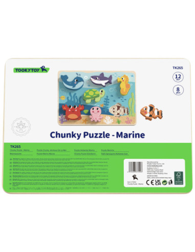 TOOKY TOY Drewniane Puzzle Świat Morza Montessori Rybki Żółwik Dopasuj Kształty