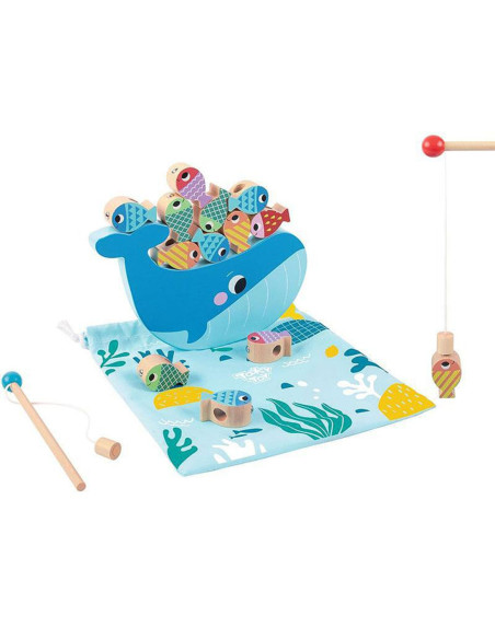 TOOKY TOY Drewniana Gra Wieloryb i Rybki Wielofunkcyjna 4 w 1