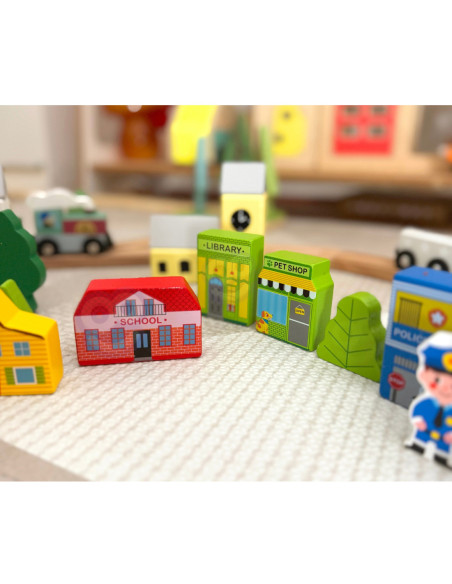 TOOKY TOY Drewniany Zestaw Budynków i Figurek Miasto Policja Szpital Remiza Policjant Doktor Strażak