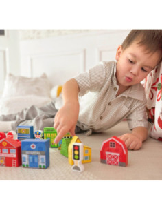 TOOKY TOY Drewniany Zestaw Budynków i Figurek Miasto Policja Szpital Remiza Policjant Doktor Strażak 2