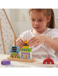 VIGA Układanka Piramidka Roboty + Wzory 8 el. 2