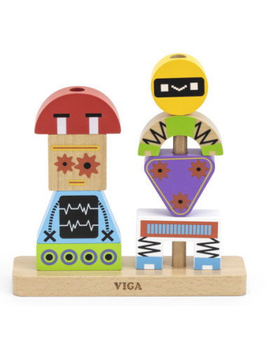 VIGA Układanka Piramidka Roboty + Wzory 8 el.