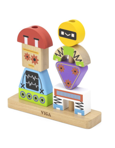 VIGA Układanka Piramidka Roboty + Wzory 8 el.