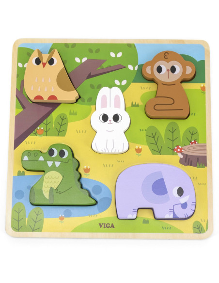 VIGA Drewniana Układanka Puzzle Zwierzątka Las do Dopasowania