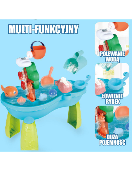 WOOPIE Stolik Wodny 2w1 Piaskownica Wodospad 10 akc.