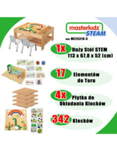 MASTERKIDZ Drewniany Stół Edukacyjny + AKCESORIA STEM WALL + 359 el. 2