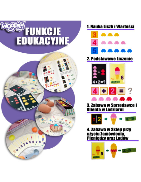 WOOPIE Lodziarnia XXL Sklep Zestaw Mały Sprzedawca + Nauka Liczenia 87 el.