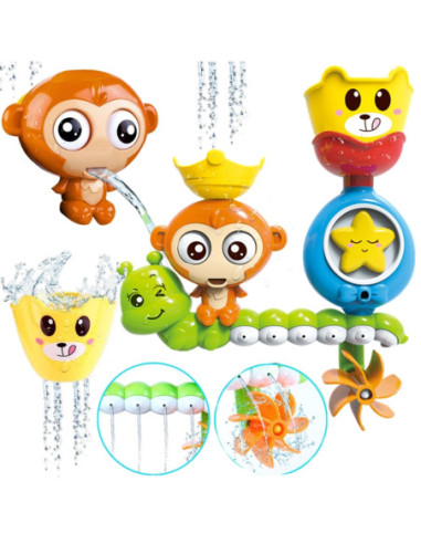 WOOPIE Małpka Zabawka Wodna do Kąpieli Gąsienica Gwiazdka Kołowrotek Przelewowa + Kubeczek