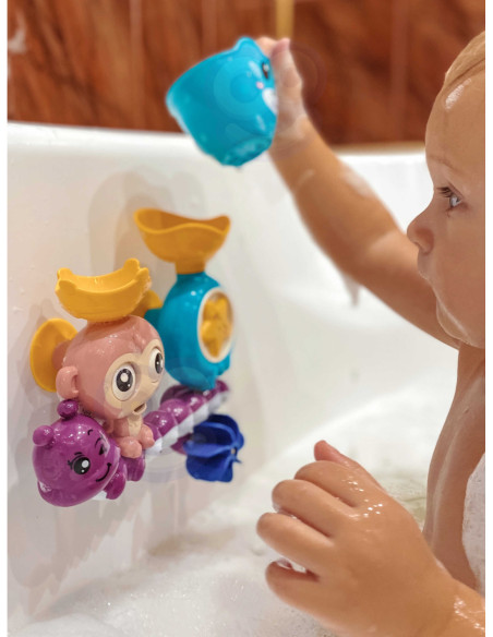 WOOPIE Małpka Zabawka Wodna do Kąpieli Gąsienica Gwiazdka Kołowrotek Przelewowa + Kubeczek