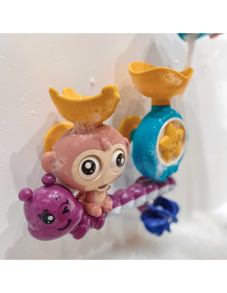 WOOPIE Małpka Zabawka Wodna do Kąpieli Gąsienica Gwiazdka Kołowrotek Przelewowa + Kubeczek