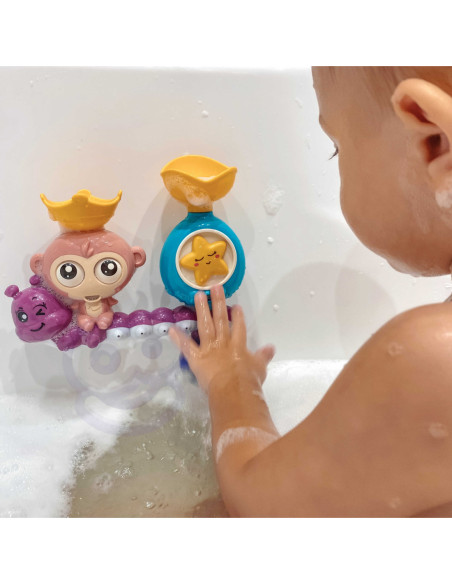 WOOPIE Małpka Zabawka Wodna do Kąpieli Gąsienica Gwiazdka Kołowrotek Przelewowa + Kubeczek
