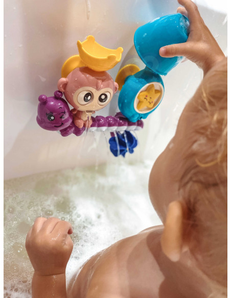 WOOPIE Małpka Zabawka Wodna do Kąpieli Gąsienica Gwiazdka Kołowrotek Przelewowa + Kubeczek