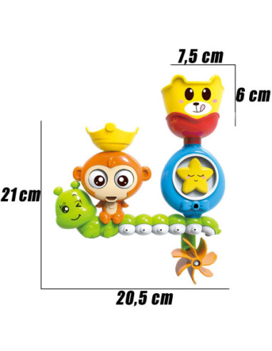 WOOPIE Małpka Zabawka Wodna do Kąpieli Gąsienica Gwiazdka Kołowrotek Przelewowa + Kubeczek