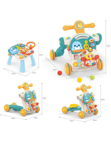 WOOPIE Pchacz Chodzik Stolik Edukacyjny Hulajnoga Jeździk 4w1