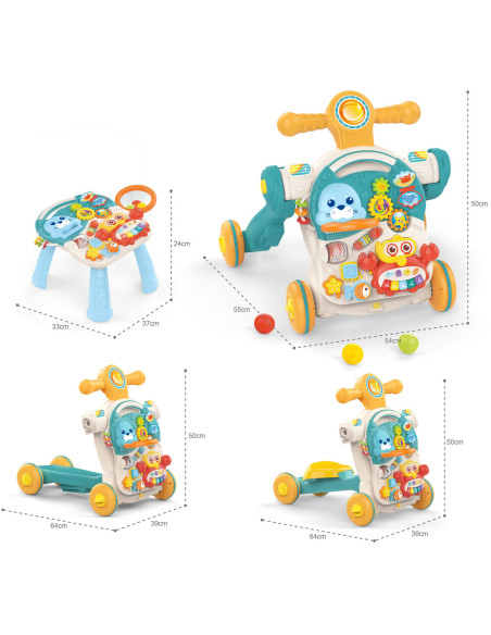 WOOPIE Pchacz Chodzik Stolik Edukacyjny Hulajnoga Jeździk 4w1