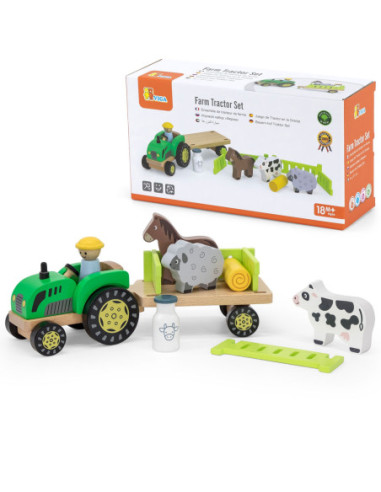 VIGA Traktor Drewniany Zwięrzatka Farma Zagroda