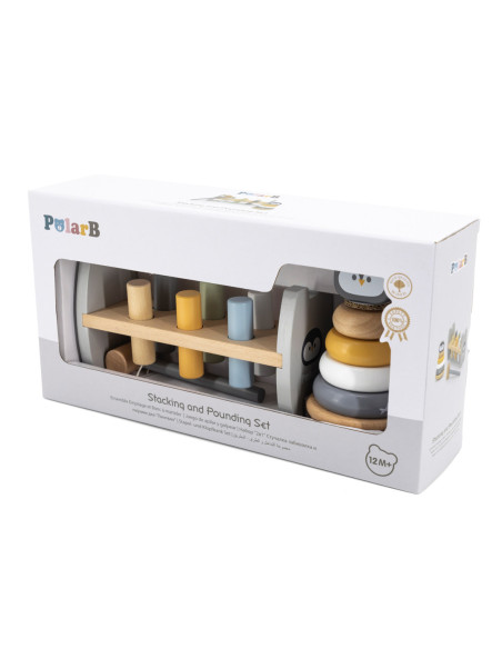 VIGA PolarB Zestaw Drewniana Piramidka + Przebijanka z Młoteczkiem Pingwinek Montessori