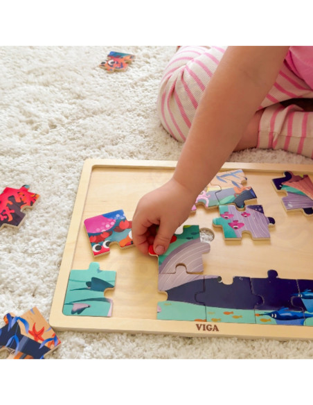 VIGA Drewniane Puzzle Układanka 24 el. Sekrety Morza