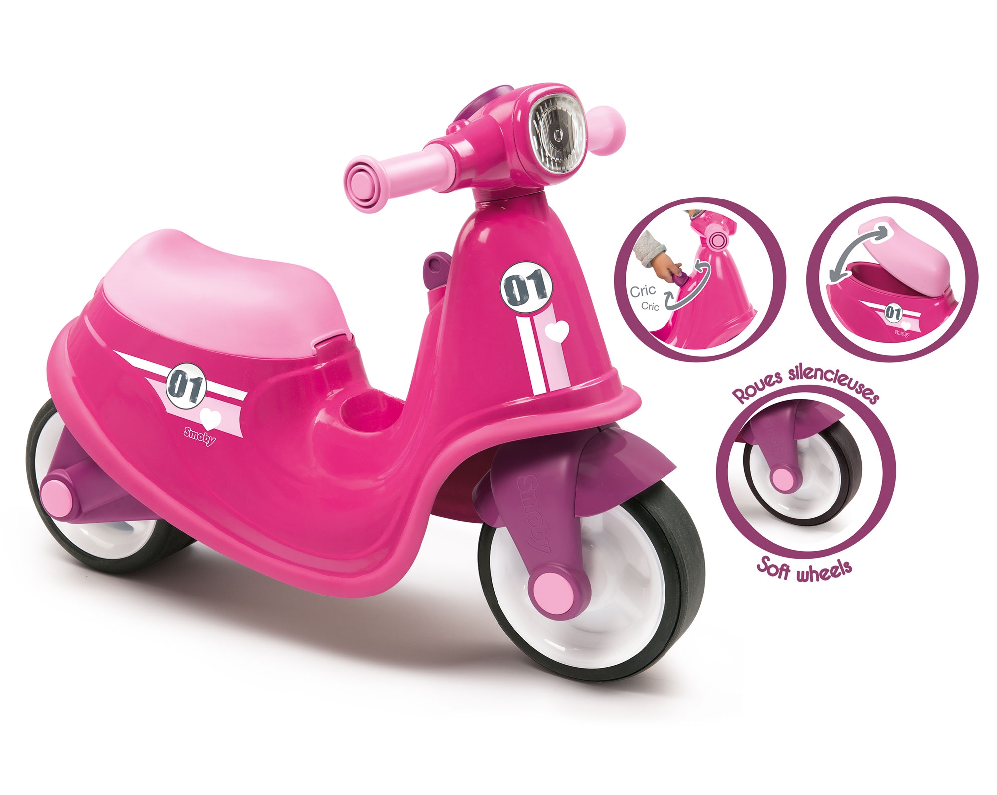Różowy jeździk skuter ciche koła pink scooter