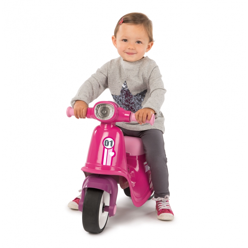 Smoby Różowy jeździk skuter Ciche koła Pink Scooter