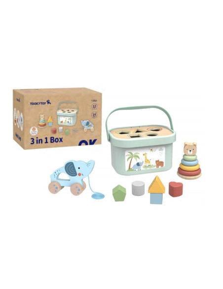 TOOKY TOY Pudełko Sorter Box 3w1 Klocki Piramidka Słonik